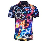 Goodstoworld Hawaii Shirt Men Neon 3D Printed Funny Ugly Shark Cat Rave Loud Funky Bad Taste Shot Casual Summer Crazy Stag Shirt Holiday Party, XXL