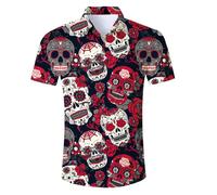 Goodstoworld Hawaii Shirt Men Skeleton Skull 3D Printed Funny Ugly Red Rave Loud Funky Bad Taste Shot Casual Summer Crazy Stag Shirt Holiday Party, XXL