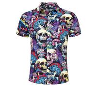Goodstoworld Hawaii Shirts Mens Skeleton Skull 3D Printed Casual Funny Neon Funky Stag Bright Ugly Holiday Summer Bad Taste Crazy Shirt Rave Gifts, L