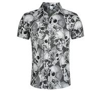 Goodstoworld Hawaii Shirts Mens Skeleton Skull 3D Printed Casual Funny White Funky Stag Bright Ugly Holiday Summer Bad Taste Crazy Shirt Rave Gifts, L