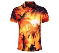 Goodstoworld Mens Orange Shirt Funny Stag Hawaii Graphic Festival Bad Taste Funky 3D Print Shirts Ugly Casual Crazy Rave Party Summer, XL