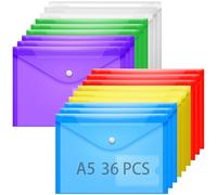 GoodtoU A5 Plastic Wallet 36Pcs - Assorted Colours A5 Plastic Folders with Popper for Document Storage and School Office Organization Stationery Supplies