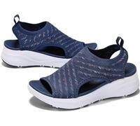 GoodValue Women's Comfortable Orthopaedic Sandals Arch Support Ladies Walking Sport Athletic Sandals Open Toe Slip On Plantar Fasciitis Platform Dress Sandal 2 Inches Heel, Colorful Navy, 5.5 UK