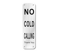 Goodvia No Cold Callers Sign for Front Door 16X4.5cm Adhesive Vertical Brushed Aluminum Polite Notice Small