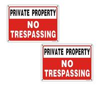 Goodvia Private Property No Trespassing Sign Metal 7 x 10 Inches, 2 × Private Property Signs Outdoor No Trespassing Reflective Aluminum Signs, Rust Free Weatherproof Indoor and Outdoor Use