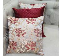 GOODVIBES Maroon White Damask/Self Design/Woven Motifs Floral Zipper Square Combo Cushion Covers (16x16 inch or 40 x 40 cm) Set of 3