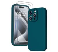 GOODVISH 3 in 1 Case for iPhone 15 Pro Case, [2X HD Screen Protector][Upgraded Camera Protection]Shockproof Liquid Silicone Soft Microfiber Lining Smooth Protective Phone Case Cover 6.1", Forest Green
