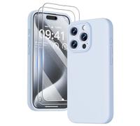 GOODVISH 3 in 1 Case for iPhone 15 Pro Case, [2X HD Screen Protector][Upgraded Camera Protection] Shockproof Liquid Silicone Soft Microfiber Lining Smooth Protective Phone Case Cover 6.1", Blue Gray