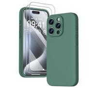 GOODVISH 3 in 1 Case for iPhone 15 Pro Case 6.1 inch, Pine Green [2X HD Screen Protector][Upgraded Camera Protection] Liquid Silicone Soft Microfiber Lining Smooth Protective Phone Case Cover
