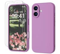GOODVISH 3 IN 1 for iPhone 16 Case 6.1 inch, Upgraded Camera Protection, 2X HD Screen Protector, Liquid Silicone Anti-Scratch Shockproof Gel Rubber Anti-Fingerprint Phone Case Cover, New Pink