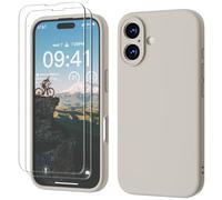 GOODVISH 3 IN 1 for iPhone 16 Case 6.1 inch, Upgraded Camera Protection, 2X HD Screen Protector, Liquid Silicone Anti-Scratch Shockproof Gel Rubber Anti-Fingerprint Phone Case Cover, Stone Grey