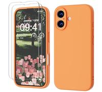 GOODVISH 3 IN 1 for iPhone 16 Case 6.1 inch, Upgraded Camera Protection, 2X HD Screen Protector, Liquid Silicone Anti-Scratch Shockproof Gel Rubber Anti-Fingerprint Phone Case Cover, Orange