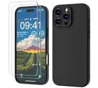 GOODVISH 3 IN 1 for iPhone 16 Pro Case 6.3 inch, Upgraded Camera Protection, 2X HD Screen Protector, Liquid Silicone Anti-Scratch Shockproof Gel Rubber Anti-Fingerprint Phone Case Cover, Black