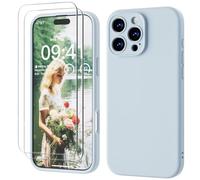 GOODVISH 3 IN 1 for iPhone 16 Pro Case 6.3 inch, Upgraded Camera Protection, 2X HD Screen Protector, Liquid Silicone Anti-Scratch Shockproof Gel Rubber Anti-Fingerprint Phone Case Cover, Blue Grey