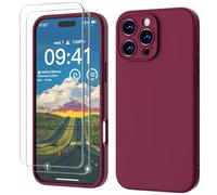 GOODVISH 3 IN 1 for iPhone 16 Pro Case 6.3 inch, Upgraded Camera Protection, 2X HD Screen Protector, Liquid Silicone Anti-Scratch Shockproof Gel Rubber Anti-Fingerprint Phone Case Cover, Wine Red