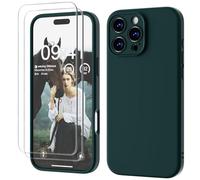 GOODVISH 3 IN 1 for iPhone 16 Pro Max Case 6.9 inch, Upgraded Camera Protection, 2 Pack HD Screen Protector, Liquid Silicone Anti-Scratch Shockproof Gel Rubber Non-Fingerprint Phone Case, Dark Green