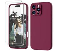 GOODVISH 3 IN 1 for iPhone 16 Pro Max Case 6.9 inch, Upgraded Camera Protection, 2 Pack HD Screen Protector, Liquid Silicone Anti-Scratch Shockproof Gel Rubber Non-Fingerprint Phone Case, Wine Red