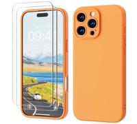 GOODVISH 3 IN 1 for iPhone 16 Pro Max Case 6.9 inch, Upgraded Camera Protection, 2 Pack HD Screen Protector, Liquid Silicone Anti-Scratch Shockproof Gel Rubber Non-Fingerprint Phone Case, Orange