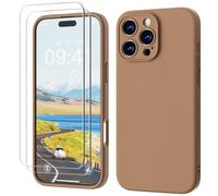 GOODVISH 3 IN 1 for iPhone 16 Pro Max Case 6.9 inch, Upgraded Camera Protection, 2 Pack HD Screen Protector, Liquid Silicone Anti-Scratch Shockproof Gel Rubber Non-Fingerprint Phone Case, Desert