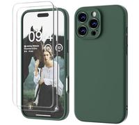 GOODVISH 3 IN 1 for iPhone 16 Pro Max Case 6.9 inch, Upgraded Camera Protection, 2 Pack HD Screen Protector, Liquid Silicone Anti-Scratch Shockproof Gel Rubber Non-Fingerprint Phone Case, Pine Green
