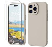 GOODVISH 3 IN 1 for iPhone 16 Pro Max Case 6.9 inch, Upgraded Camera Protection, 2 Pack HD Screen Protector, Liquid Silicone Anti-Scratch Shockproof Gel Rubber Non-Fingerprint Phone Case, Stone Grey