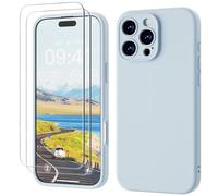 GOODVISH 3 IN 1 for iPhone 16 Pro Max Case 6.9 inch, Upgraded Camera Protection, 2 Pack HD Screen Protector, Liquid Silicone Anti-Scratch Shockproof Gel Rubber Non-Fingerprint Phone Case, Blue Grey