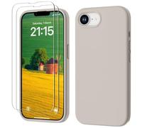 GOODVISH 3 IN 1 for iPhone 16e Case Liquid Silicone 2025 with 2 HD Screen Protector, Full Body Protective Cover Anti Slip Slim Gel Rubber Soft Microfiber Lining iPhone 16e Phone Case, Stone Grey