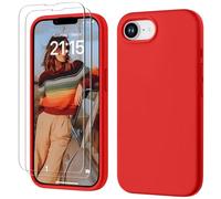 GOODVISH 3 IN 1 for iPhone 16e Case Liquid Silicone 2025 with 2 HD Screen Protector, Full Body Protective Cover Anti Slip Slim Gel Rubber Soft Microfiber Lining iPhone 16e Phone Case, Red