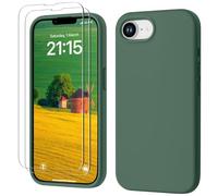 GOODVISH 3 IN 1 for iPhone 16e Case Liquid Silicone 2025 with 2 HD Screen Protector, Full Body Protective Cover Anti Slip Slim Gel Rubber Soft Microfiber Lining iPhone 16e Phone Case, Pine Green