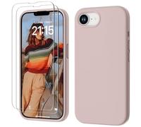 GOODVISH 3 IN 1 for iPhone 16e Case Liquid Silicone 2025 with 2 HD Screen Protector, Full Body Protective Cover Anti Slip Slim Gel Rubber Soft Microfiber Lining iPhone 16e Phone Case, Sand Pink