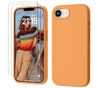 GOODVISH 3 IN 1 for iPhone 16e Case Liquid Silicone 2025 with 2 HD Screen Protector, Full Body Protective Cover Anti Slip Slim Gel Rubber Soft Microfiber Lining iPhone 16e Phone Case, Orange