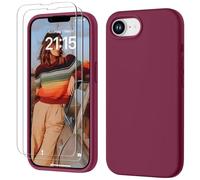 GOODVISH 3 IN 1 for iPhone 16e Case Liquid Silicone 2025 with 2 HD Screen Protector, Full Body Protective Cover Anti Slip Slim Gel Rubber Soft Microfiber Lining iPhone 16e Phone Case, Wine Red