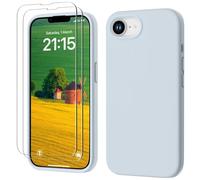 GOODVISH 3 IN 1 for iPhone 16e Case Liquid Silicone 2025 with 2 HD Screen Protector, Full Body Protective Cover Anti Slip Slim Gel Rubber Soft Microfiber Lining iPhone 16e Phone Case, Blue Grey