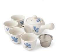 goodwei Japanese Kyusu Tea Set - Side Handle Jug with Stainless Steel Strainer & 4 Tea Cups (200ml) - Authentic Green Tea Gift Set (Rindō)