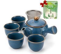 goodwei Japanese Kyusu Tea Set - Side Handle Pot (320 ml) with Stainless Steel Strainer and 4 Tea Cups (110 ml) - Authentic Green Tea Gift Set