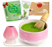 Goodwei Organic Matcha Tea from Japan | Complete Set with Matcha Whisk, Spoon, Matcha Bowl Chawan with Whisk Holder Matching Design | Authentic Tea Ceremony Set (Sakura)