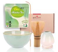Goodwei Organic Matcha Tea from Japan | Complete Set with Matcha Whisk, Spoon, Matcha Bowl Chawan with Whisk Holder Matching Design | Authentic Tea Ceremony Set (Hasunomi)
