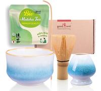Goodwei Organic Matcha Tea from Japan | Complete Set with Matcha Whisk, Spoon, Matcha Bowl Chawan with Whisk Holder Matching Design | Authentic Tea Ceremony Set (Rindō)