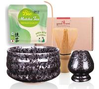 Goodwei Organic Matcha Tea from Japan | Complete Set with Matcha Whisk, Spoon, Matcha Bowl Chawan with Whisk Holder Matching Design | Authentic Tea Ceremony Set (Tetsu)