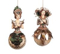Goodwill Art Deco Lady On Ball Gold and Green Ornaments Resin and Fabric Figurine 23 Centimetre Set of 2