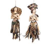 Goodwill Art Deco Lady On Tassell Gold and Green Ornaments Resin and Fabric Figurine 15 Centimetre Set of 2