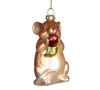 Goodwill Glass Mouse Shaped Bauble Mouse Holding Red Berry Tree Decoration 8 centimeter