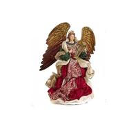 Goodwill Resin & Fabric Red & Cream 29cm Tree Top Angel with Metal Wings