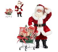 Goodwill Santa with Shopping Trolley 28 Centimetre Resin and Fabric Tabletop Centerpiece Decoration