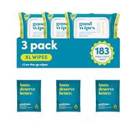 goodwipes Flushable Butt Wipes - Vitamin E & Aloe - Soft & Gentle Wet Wipe Dispenser, Septic & Sewer Safe - Largest Adult Toilet Towelettes - Shea-Coco, 180 Count (3 Packs) + 3 Individually Wrapped