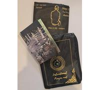 Goodword Praying Rug Travel Prayer Mat Compass Pocket Sized Carry Islamic Prayer Rug Muslim Prayer Mat Janamaz Sajadah Muslim How to Pray Salat Instructional Prayer Mat Portable (Black - Gold Print)