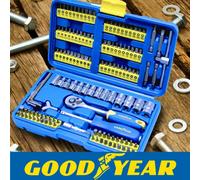 Goodyear 130pc Socket Set + Screwdriver Bits Set Including 72-Teeth Ratchet Handle with Hard Case