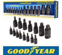 Goodyear 15pc Impact Torx Bit Socket Set 1/4 3/8 1/2 T6-T70 TRX-Star