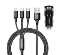 Goodyear 3 in 1 Lightning/Micro USB/USB-C Cigarette Lighter Socket with Dual USB Cable 120cm for Car