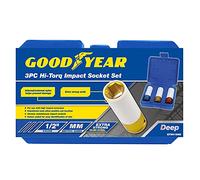 Goodyear 3 Pack Thin Wall Deep Impact Nut Socket Alloy Wheel 1/2" Drive 17mm 19mm 21mm Kit Nylon Scratch Protection for Alloys Nuts and Bolts